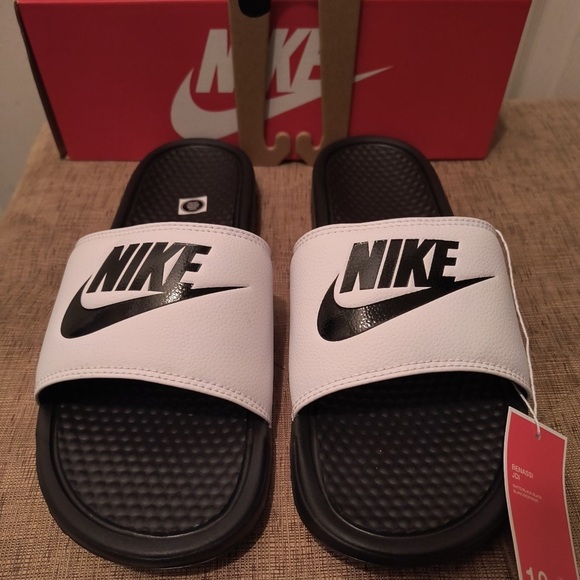 Nike Benassi JDI White and Black Slides Men’s Size 10 Slippers/Sandals with Box - Picture 5 of 5
